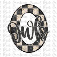 Owls PNG, Checkered, Gold Glitter Dots, Hand Lettered, Mascot, School Spirit, Team Spirit, Digital F