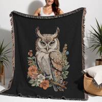 Owl Cotton Woven Blanket: Vintage Farmhouse Throw