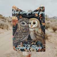 Personalized Owl Velveteen Plush Blanket, Valentines Anniversary Day Gift, Whimsical Owls, Gift Idea