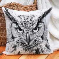 Owl Sketch Throw Pillow Cover, Cotton Linen Pillowcase, Woodland Animal Cushion Cover, Rustic Wildli