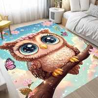 Beautiful owl rug, Lovely rug, Gift for lover, Girl room rug, Living room decor, Easy to clean rug, 