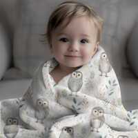 Microfiber Baby Owl Nursery Blanket, Soft Cozy Throw for Babies, Velveteen Blanket, Cute Nursery Bla