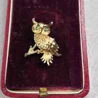 Vintage Monet Gold Owl Brooch