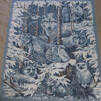 Wolves, Bobcat, Bear, Elk and Owls Fabric Panel  - Midwinter Dream 8655 Quilt Fabric Panel - Blue Wi