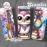 Cute Owl Teacher Wrap 20 OZ Skinny Tumbler Wrap Sublimation Design School Tumbler PNG Teacher Apprec