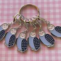 stitch marker SET of 6 OWL owls markers crochet knitting counter counters progress Zipper pulls