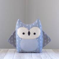 Owl stuffed animal in grey and white arrow print, cute plush toy, nursery decor pillow, collectors p