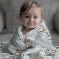 Baby Blanket, Nursery Decor, Velveteen Microfiber Owl Blanket, Shower Gift, Soft Kids Throw, Animal 