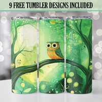 Cute Owl PNG 20oz Skinny Tumbler Wrap, Whimsical Animal Tumbler Design, Seamless Sublimation PNG, Di