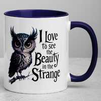 Pretty, Spooky and Strange Owl ceramic mug, Gothic Coffee Mug, Halloween Owl Mug, Gift for a goth, B