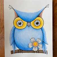 Sweet Owl Original Colored Pencil Drawing