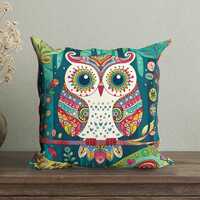 Colorful Whimsical Owl Pillow Cover, Boho Throw Pillow, Vibrant Bohemian Cushion Cover, Cute Owl Dec