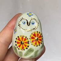 Handmade Ceramic Porcelain miniature Owl figurine . Gold Lustre