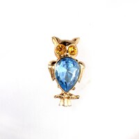 Vintage Owl Jelly Belly Brooch Pin Rhodium Plated