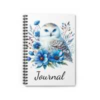 Spiral Notebook - White Owl and Blue Flowers Journal, Ruled Line, Diary, Planner, Sketchbook, Statio