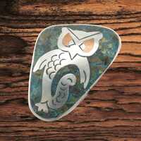 Vintage Inlay Owl Brooch Taxco Sterling Silver