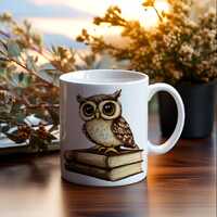 Bookish Owl Mug, Owl on Books, Bookworm Mug, Nerdy Cup, Bookish Gift, Cute Owls, 11oz