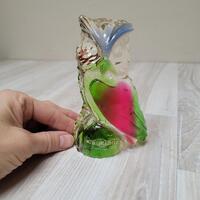 Rio Mallorca lucite owl sculpture, clear red green animal figurine, Vintage faux glass art figure, t