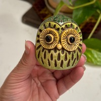 Sylvia Hood MCM Green Owl - **Rare** Hand Carved Original Circa 1960s Folk Art Owl - Signed - Pasade
