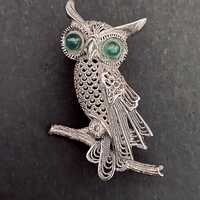Antique edwardian owl brooch filigree silver 800 Art nouveau Jugendstil russian