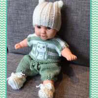 Knitted Baby Doll Outfit Pattern: Owl Stripe, 12-14" Doll (Digital Download)