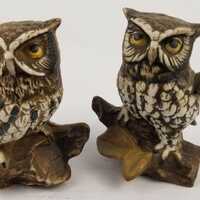 Vintage Homco #1114 Porcelain Owl on Log Branch Figurines - Set of 2