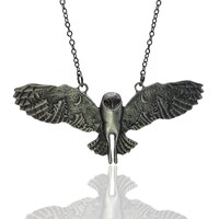 Antique Barn Owl Necklace-Silver Mountain Scene Night Owl Pendant-Night Sky Forest Landscape on Owl 