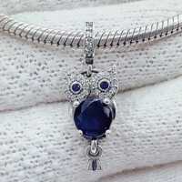 Blue Crystal Owl S925 Sterling Silver Dangle Charm For Pandora Bracelet