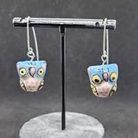 Porcelain owl sterling silver earrings
