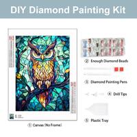 Stained Glass Owl Diamond Painting Kit, DIY 5:7 Ratio Wall Art with Vibrant Colors, Nature-Inspired 
