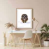 Snowy Owl Digital Art, A cute Owl in the Snow, Illustration for Home Decor, Cute Animal Photography 