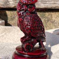 Vintage Red Resin Owl Figurine - Decorative Collectible Owl Statue