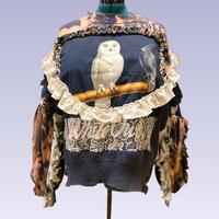 Handmade 420 Whimsical Patchwork White Owl Sweater