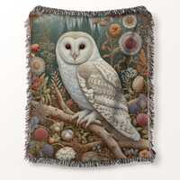 Barn Owl Woven Blanket William Morris Inspired 100% Cotton Rug Vintage White Owl Woven Throw Cottage