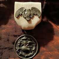 Classical Owl & Dragon Medal - Mystical, Mythic Intricate Blackened Brass Owl and Heraldic Drago