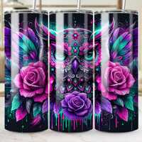 Floral Sugar Skull Owl Tumbler Wrap, 20oz Skinny Sublimation Tumbler Design, Glitter Sublimation Des