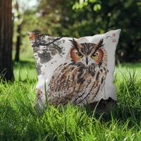 Chinese Artwork Owl Pillow, Home Decor Gift for Grandma, Spun Polyester Square Pillow, Cottage Decor