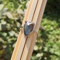Owl Ring with Labradorite Gemstone- 925 Sterling Silver Handmade Gift Ideas-Gold Plated - Pear Labra