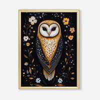 William Morris Owl Digital Wall Art Print, Woodland Owl Illustration, Dark Floral Folk Art, Nature A