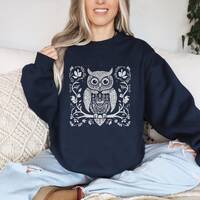 Folk Art Owl Sweatshirt Scandinavian Owl shirt Nordic style Vintage Graphic Bird, Retro Owl shirt, B