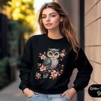 Womens Owl Cherry Blossom Sweatshirt,Owl Lover Gift,Bird Lover Sweater,Nature Lover Sweatshirt,Owl G