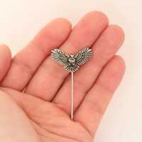 Stick Pin Eagle Owl Pewter Brooch For Suit Tie Needle Owl Jewelry WiLiJe