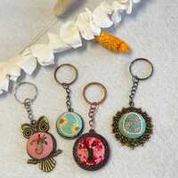 Handmade Embroidered Keychain, Owl Keychain, Rabbit Keychain, Easter Egg Keychain