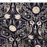 Celestial Damask Fabric - Whimsigothic Night by irisbarges - Whimsical Gothic Moon Stars Night Sky O
