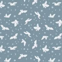 Owl Fabric, Night Owls Twilight Creatures on Storm Blue by Natàlia Juan Abelló for Ril