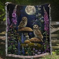 Woodland Owls Woven Blanket: Cottagecore Forest Decor