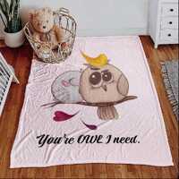 Velveteen Plush Blanket, Cute Owl Couple Valentine's Day Gift, Pink Aesthetic, Romantic Owl Love