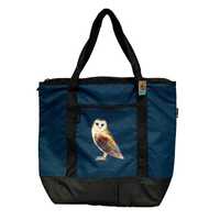 Hand Printed Upcycled Woodland Owl Bird Padded Double Handle Thermal Tote Bag