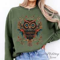 Native American Owl Sweatshirt, Folklore Owl Sweater, Hippie Bird Sweatshirt, Woodland Creature Grap