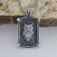 Handcrafted Sterling Silver Owl Pendant: Oxidized Antique Necklace